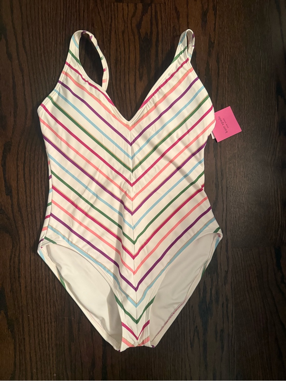 Kate Spade Women’s L Large White Rainbow Stripe One-Piece Swimsuit